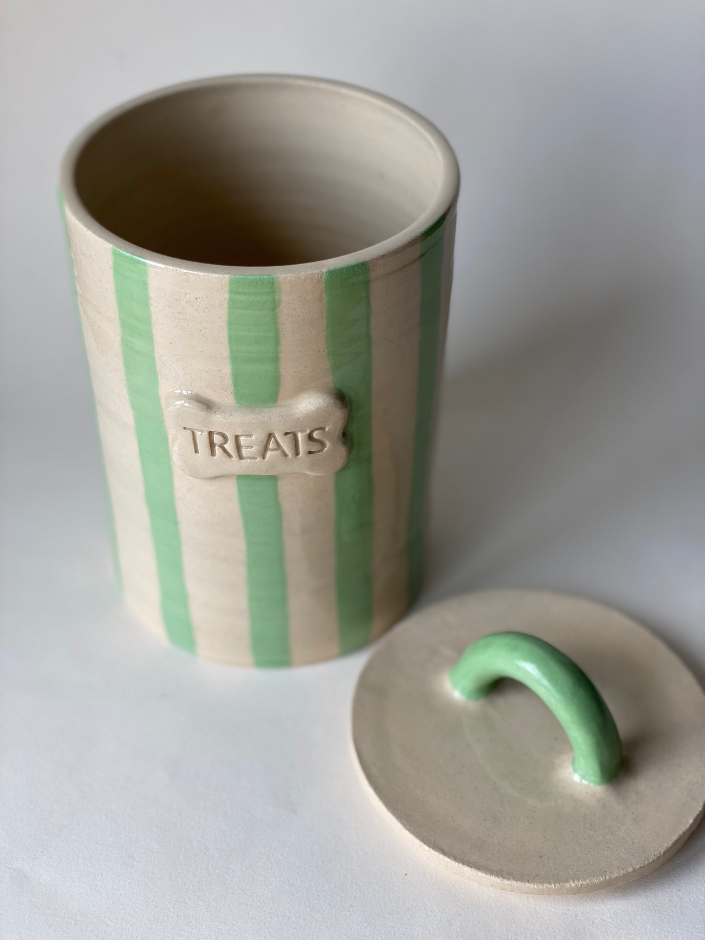 Pistachio Green Stripey Pet Treat Jar