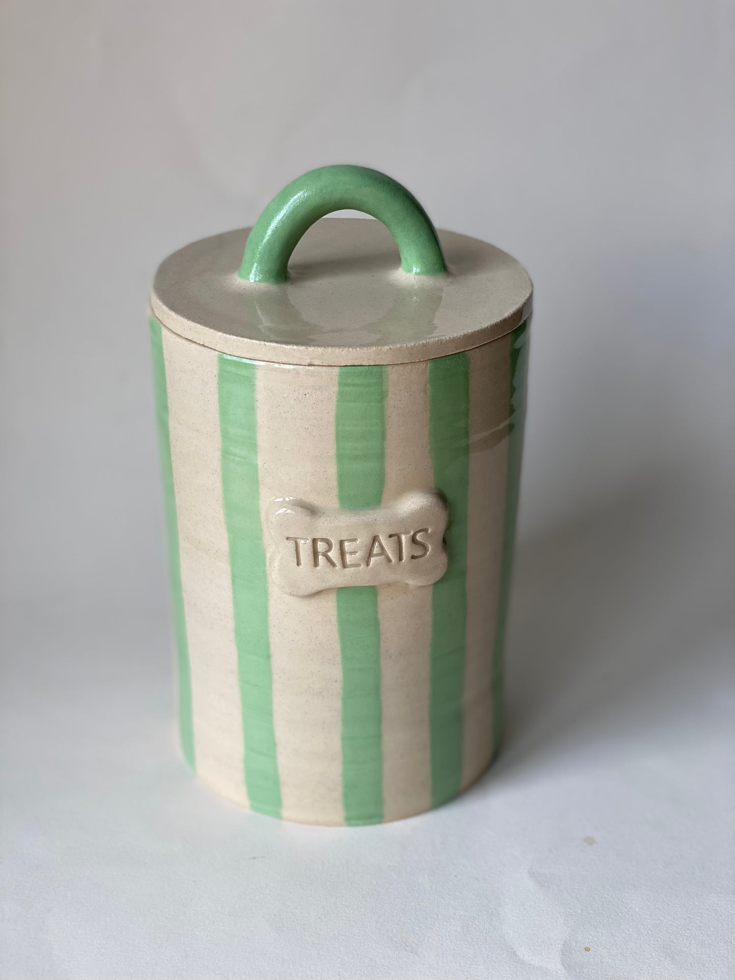 Pistachio Green Stripey Pet Treat Jar