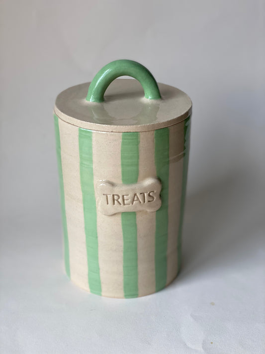 Pistachio Green Stripey Pet Treat Jar