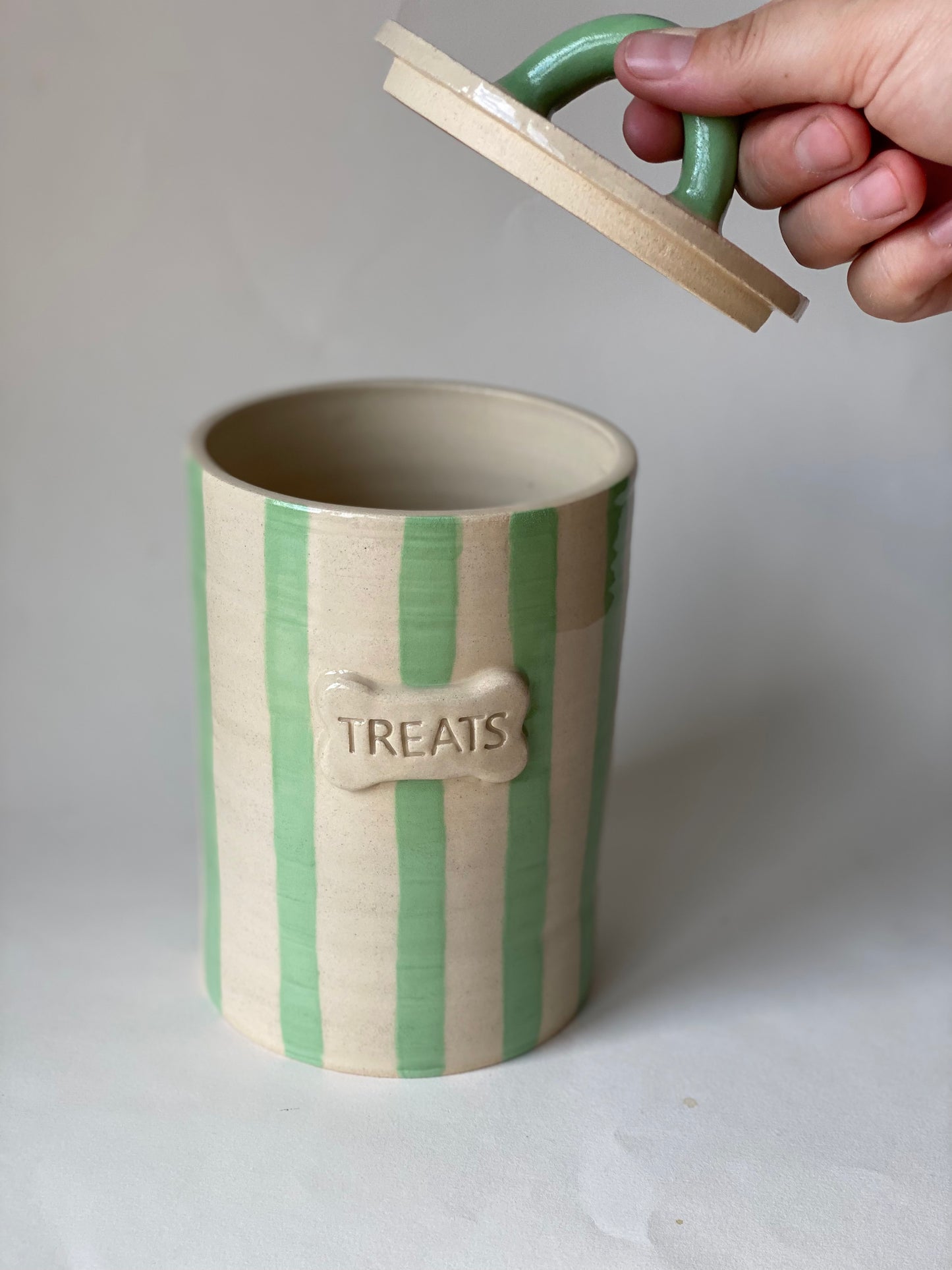 Pistachio Green Stripey Pet Treat Jar