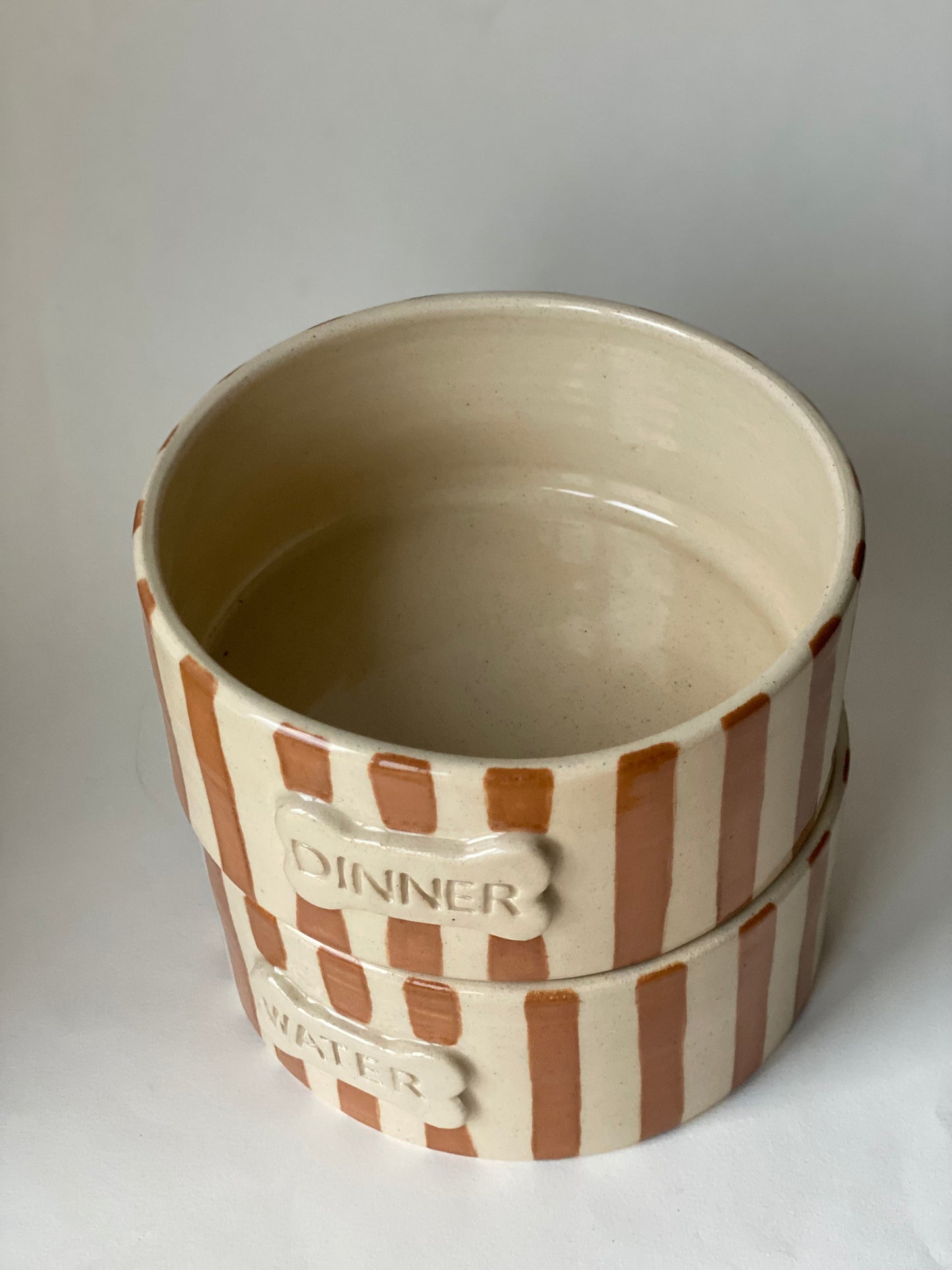 Ready Made - Stripey Brown Pet Bowl (large) in brown glaze