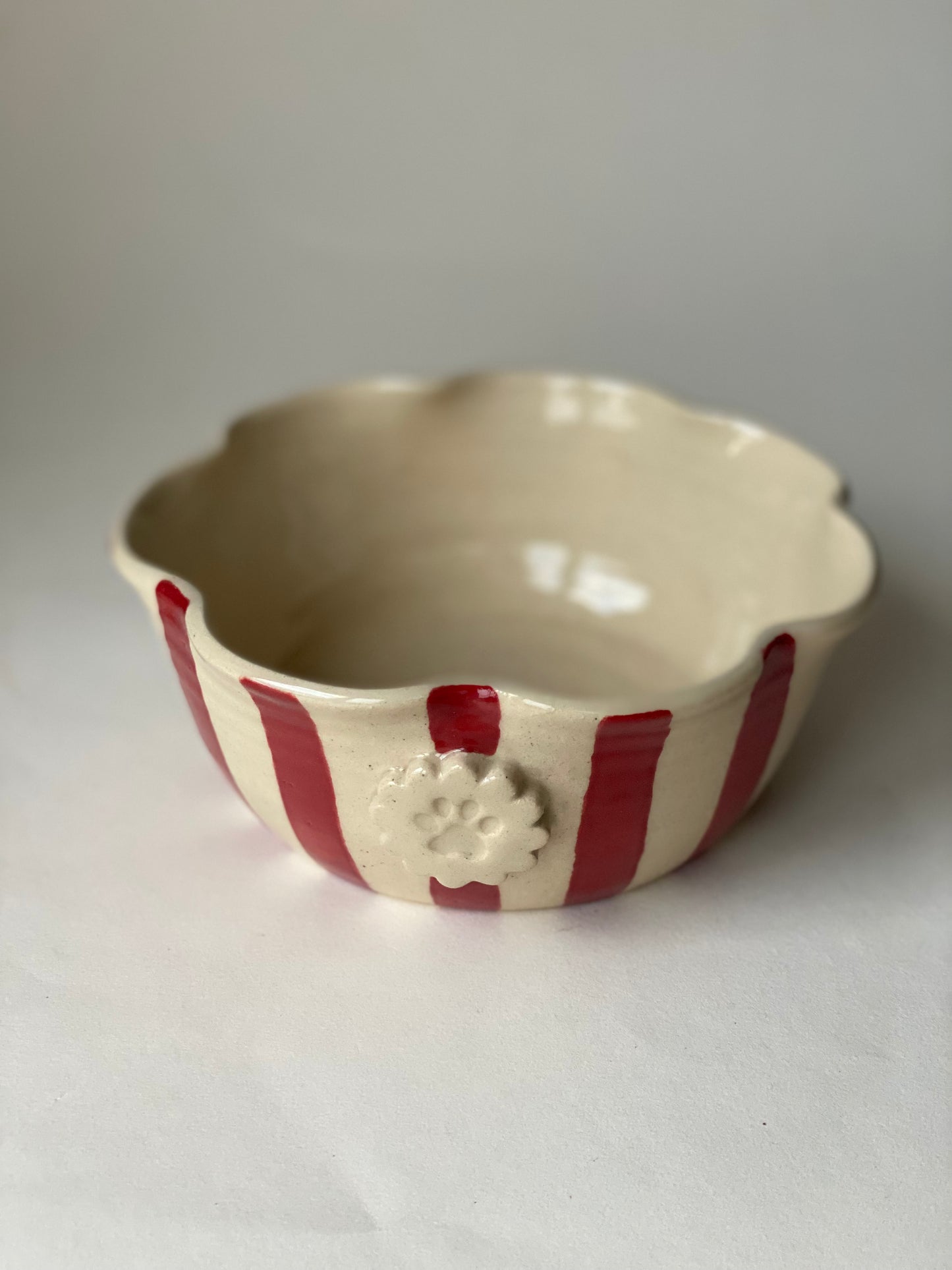 Ready Made - Red Frilly Stripey Pet Bowl (small)