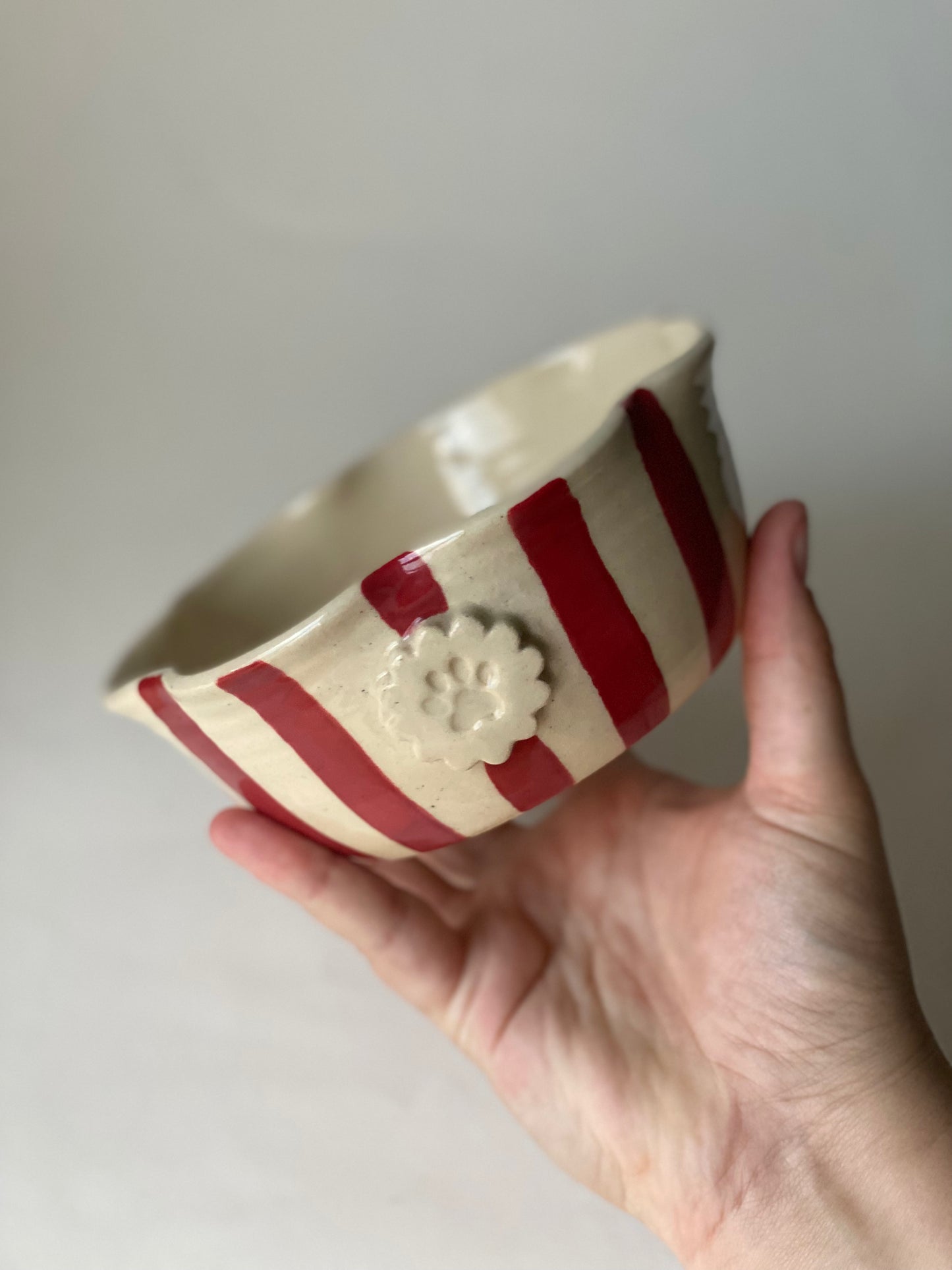 Ready Made - Red Frilly Stripey Pet Bowl (small)