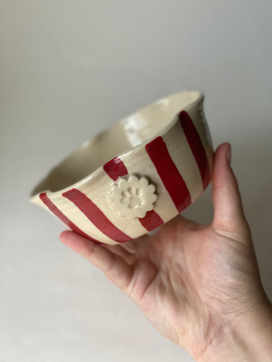 Ready Made - Red Frilly Stripey Pet Bowl (small)