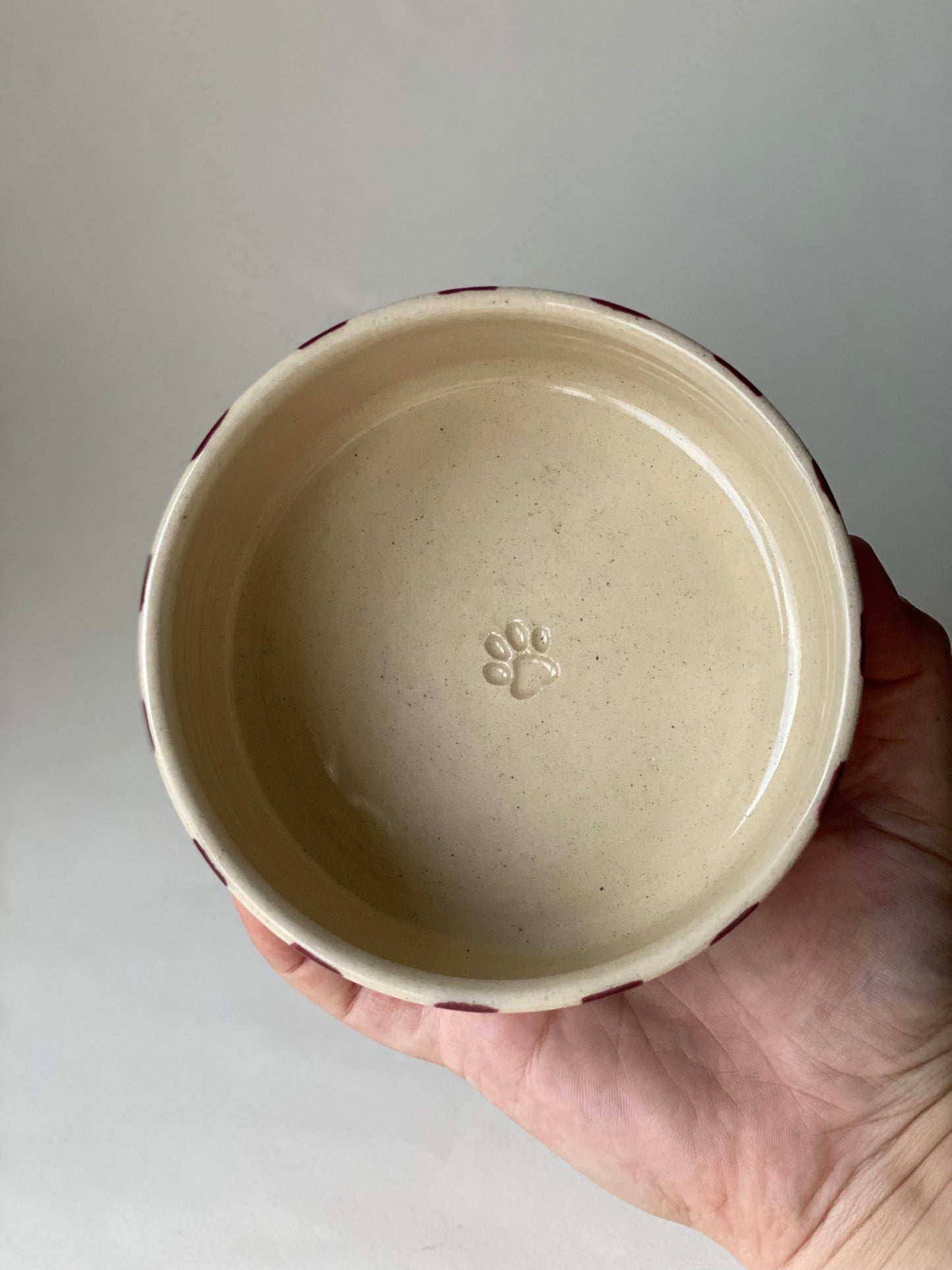 Ready Made - Small Stripey Pet Bowl in Maroon