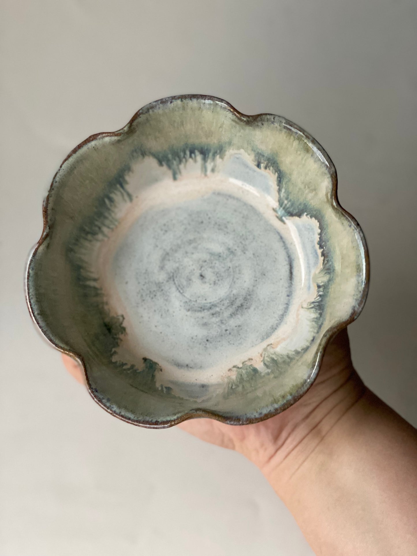 Ready Made - Small Frilly Pet 'Water' Bowl in Eucalyptus Cream