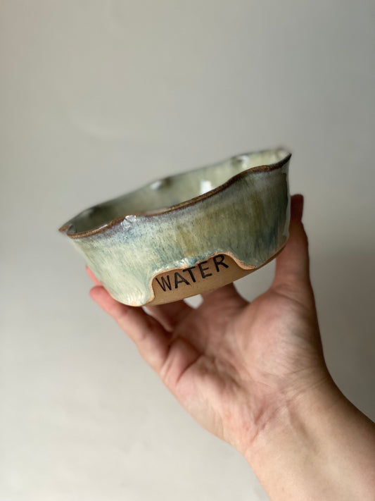 Ready Made - Small Frilly Pet 'Water' Bowl in Eucalyptus Cream
