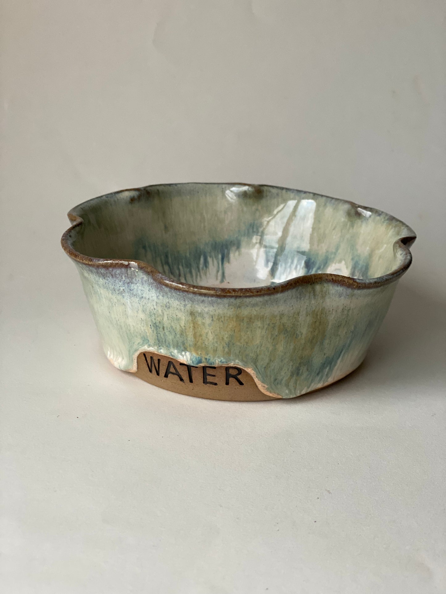 Ready Made - Small Frilly Pet 'Water' Bowl in Eucalyptus Cream