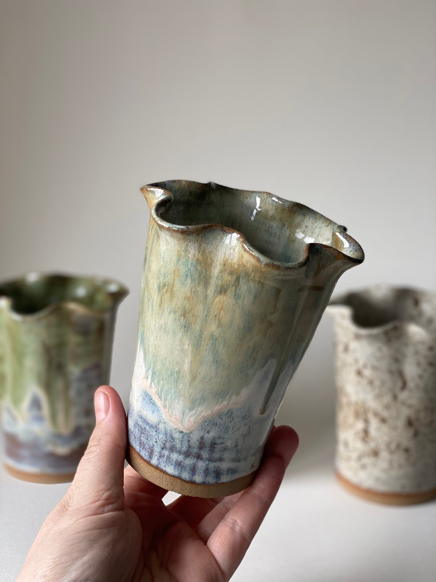 Small Frill Flower Vase - Eucalyptus Cream