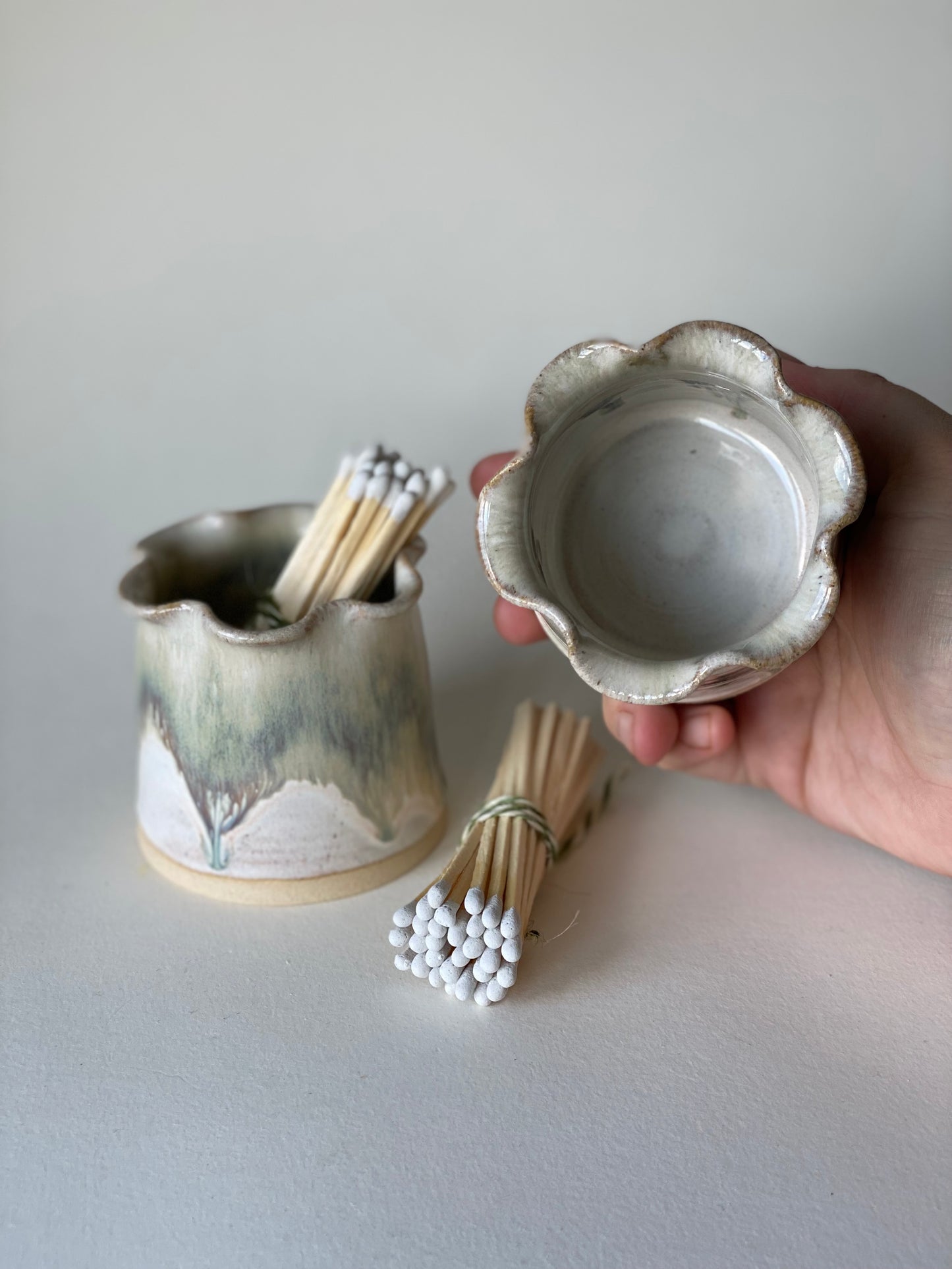 Frilly Matchstick Holder - Eucalyptus Cream