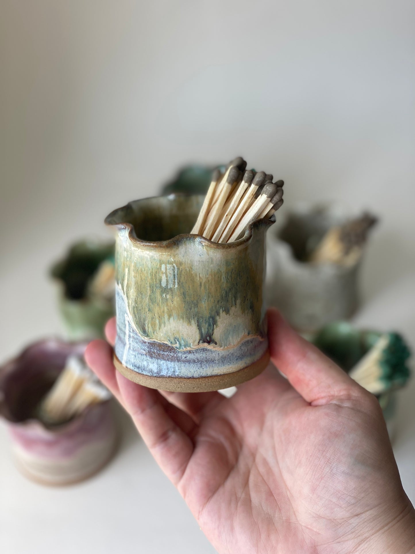 Frilly Matchstick Holder - Eucalyptus Cream