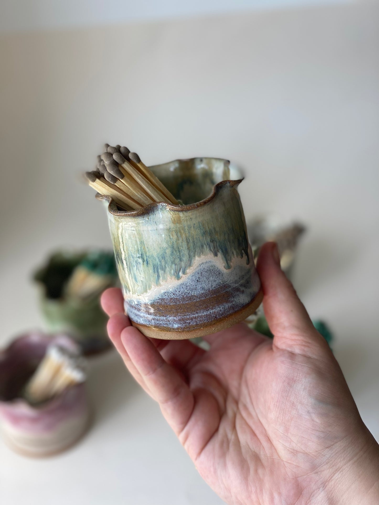 Frilly Matchstick Holder - Eucalyptus Cream
