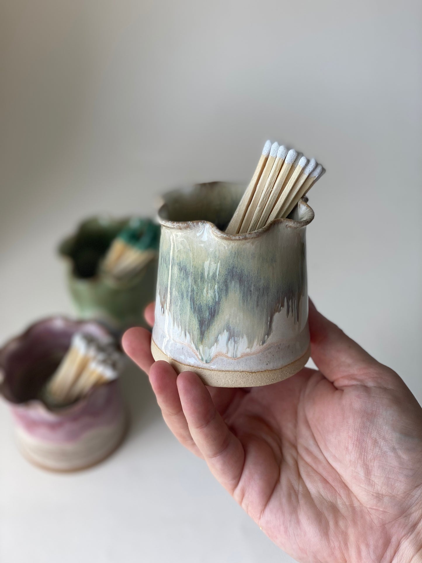 Frilly Matchstick Holder - Eucalyptus Cream