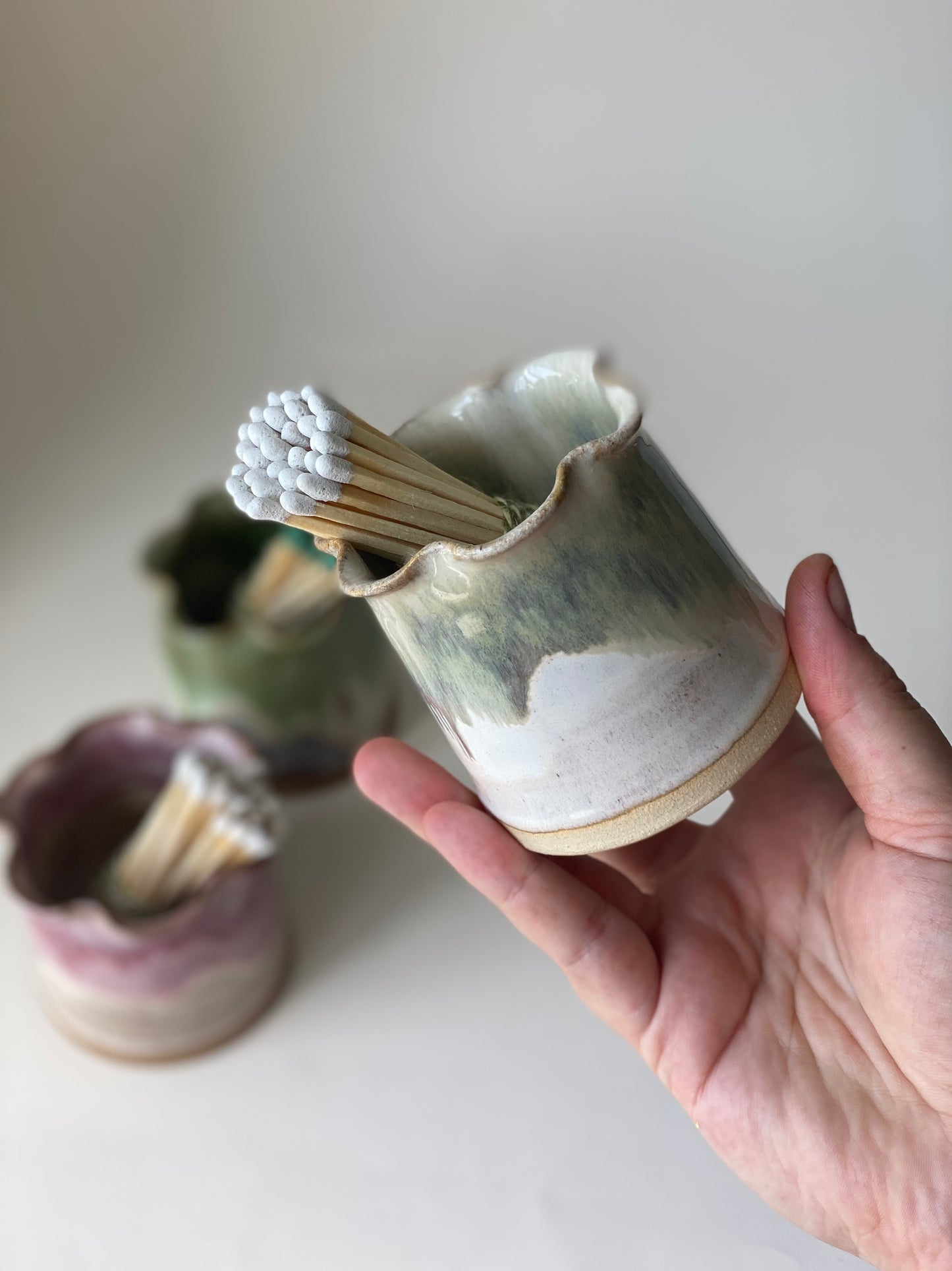 Frilly Matchstick Holder - Eucalyptus Cream