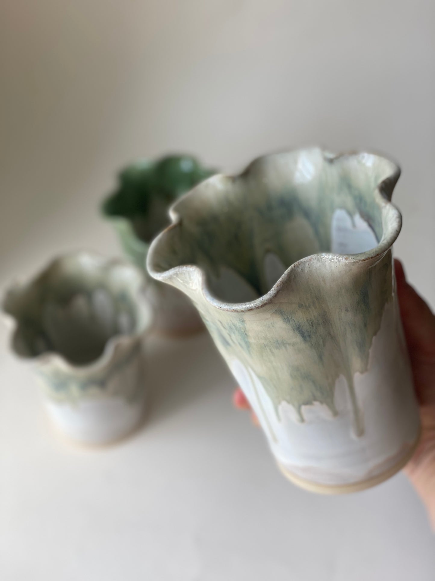 Large Frill Flower Vase - Eucalyptus Cream