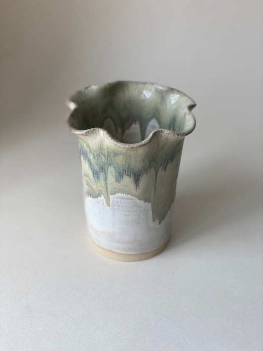 Small Frill Flower Vase - Eucalyptus Cream