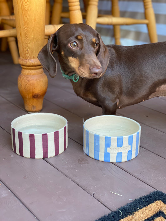 Ready Made - Small Stripey Pet Bowl in Maroon